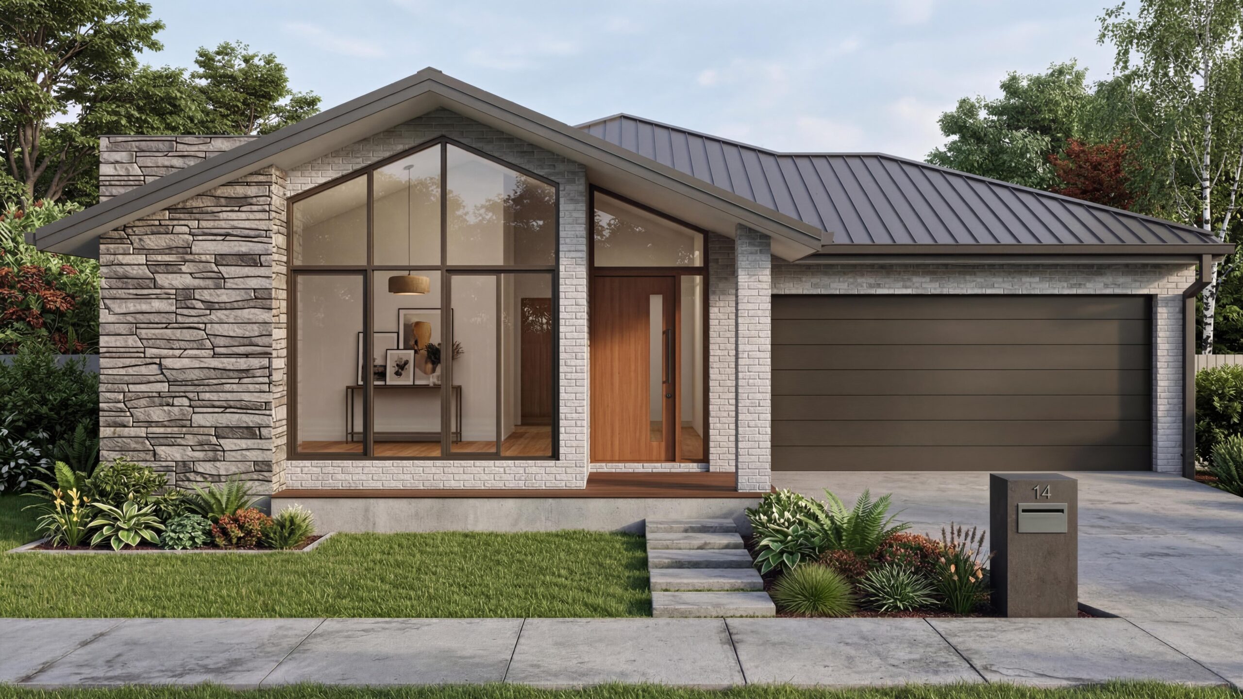 Gable Roof Design Melbourne - 27.2 SQ Home with Stone Facade by DSB BIM Architects